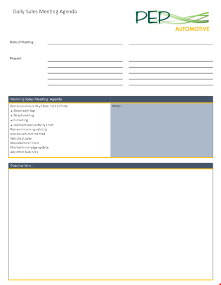 daily sales meeting agenda template