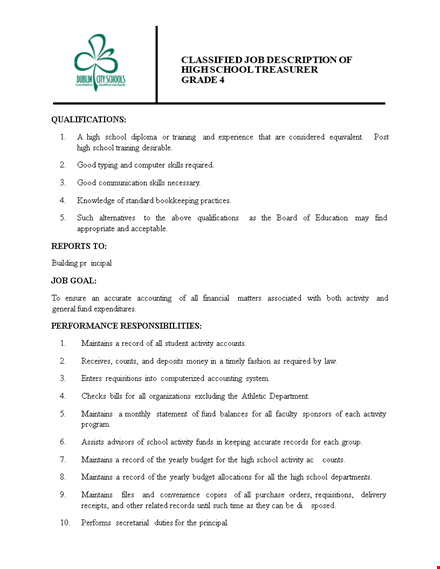 school treasurer job: activities & responsibilities template