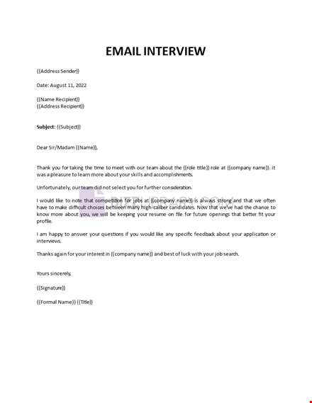 rejection after job interview email template