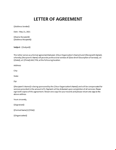 letter of agreement template