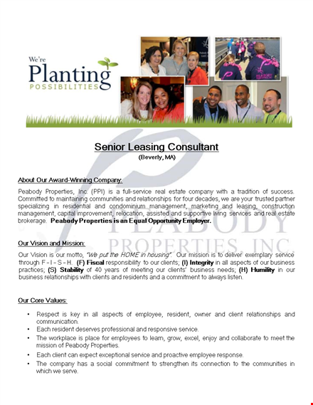senior leasing consultant job description template
