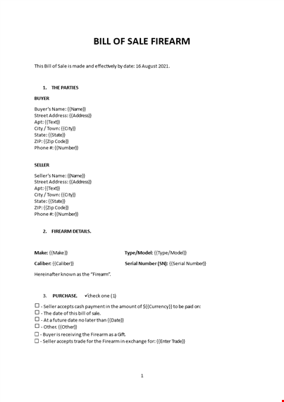 firearm bill of sale template