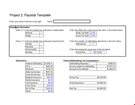 manage projects, employees, income, and withholding template