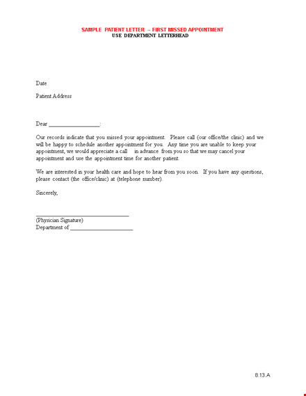 letter for missed doctor appointment – apologizing to the patient template