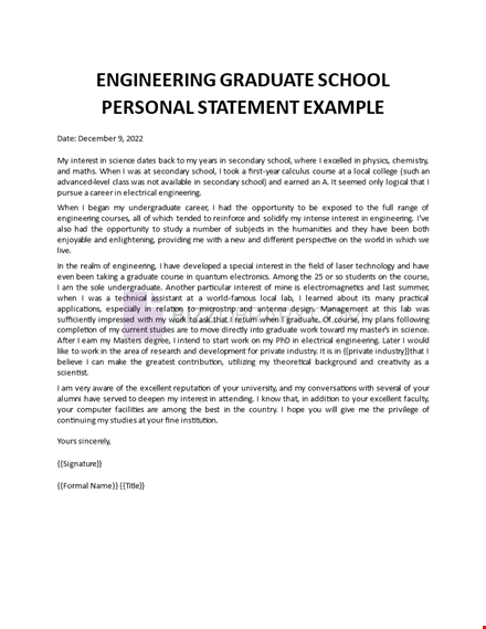 engineering graduate school personal statement template