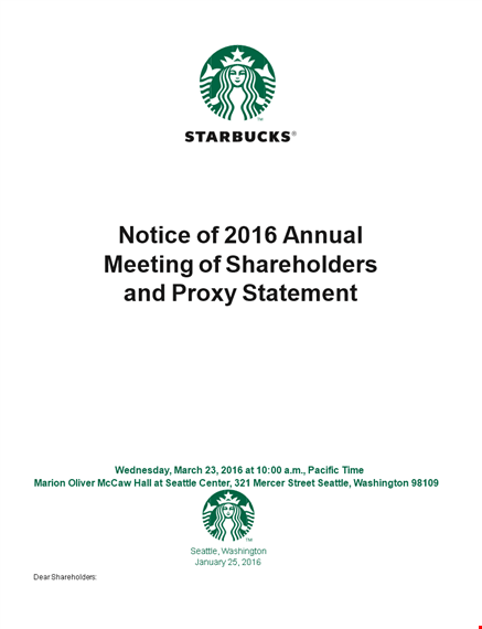 corporate annual meeting agenda - compensation for executive committee and board | starbucks template