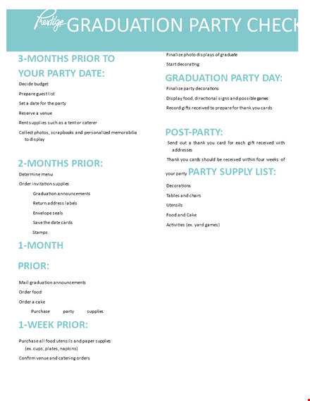 graduation party checklist template template