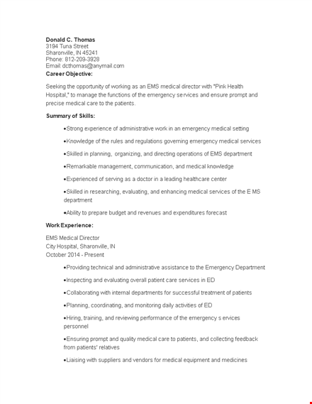 medical cv writing services - emergency medical expertise | sharonville template