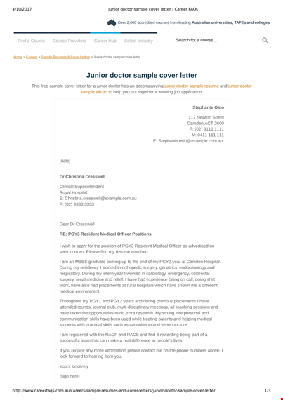 junior doctor job cover letter template