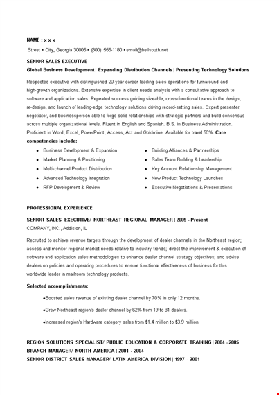 senior sales executive resume template