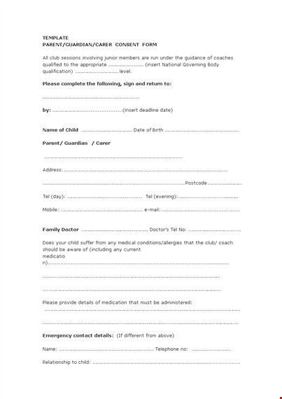 parental consent form template for parents, guardians, and carers template