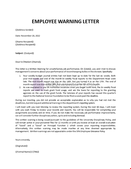 employee warning letter template template