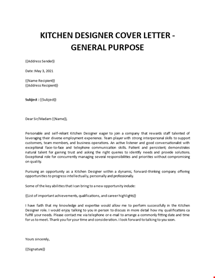 kitchen designer cover letter  template