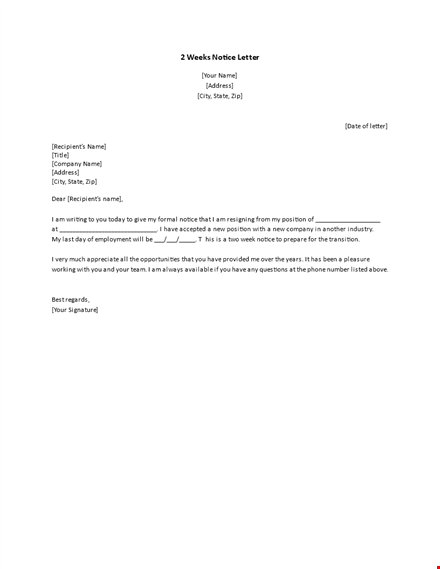 two weeks notice letter | format, address, and template template