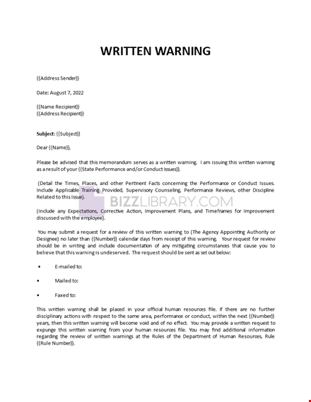 written warning letter template template