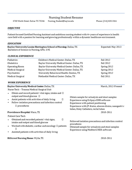 nursing work resume example template