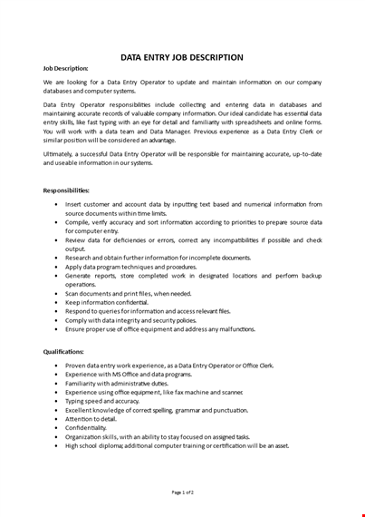 data entry job description template