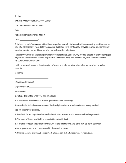 free termination letter template for medical patients and physicians template