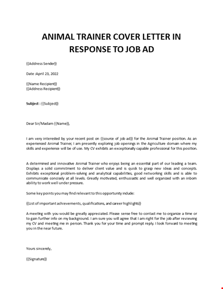 animal trainer cover letter sample template