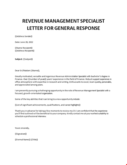 revenue cycle specialist cover letter template