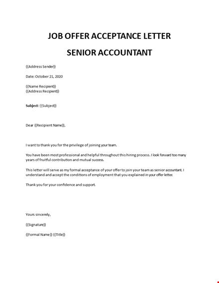job offer acceptance letter financial position template