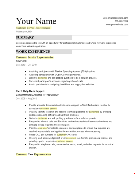 customer service resume template - accounts | calls | support | resolving issues template