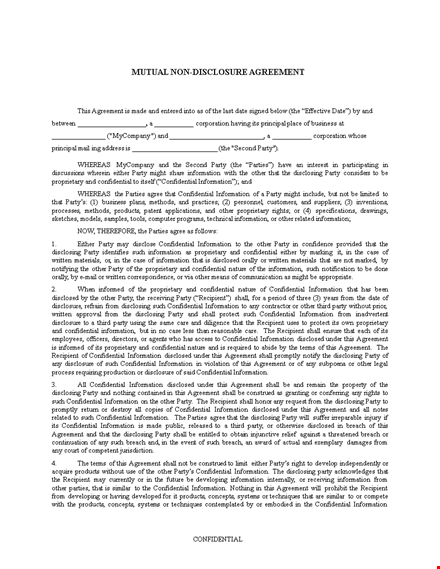 protect your information with a confidentiality agreement template template