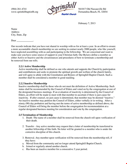 church membership termination letter template