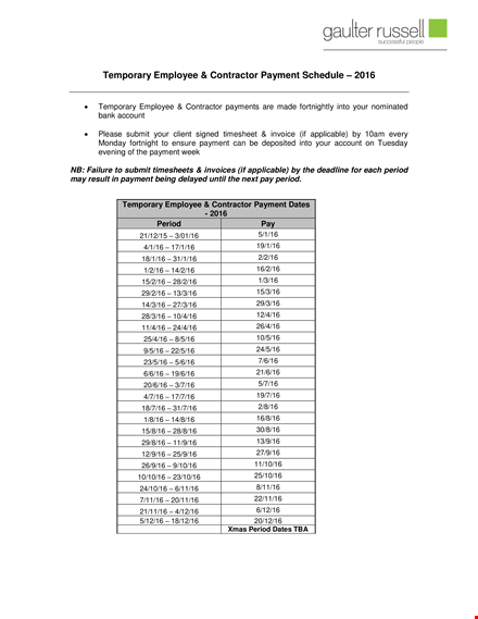 temporary contract payment schedule template template