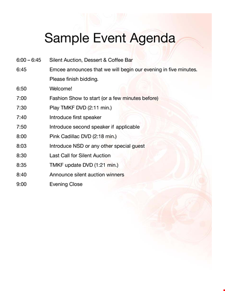 sample event agenda template template