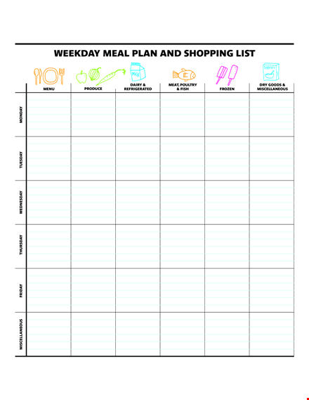 weekly dinner meal planner template template