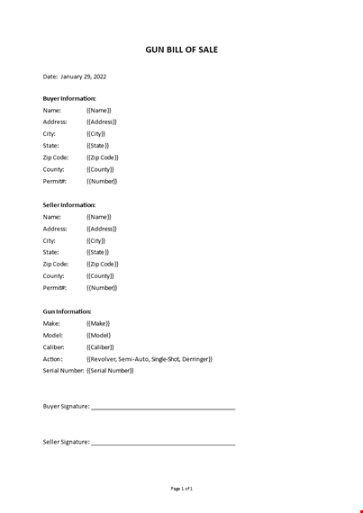 gun bill of sale template template