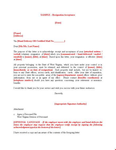 acceptance of resignation letter | request for resignation acknowledgment template