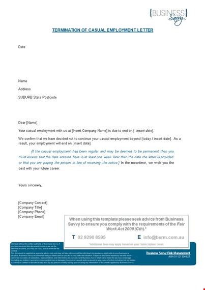casual employee termination letter template template