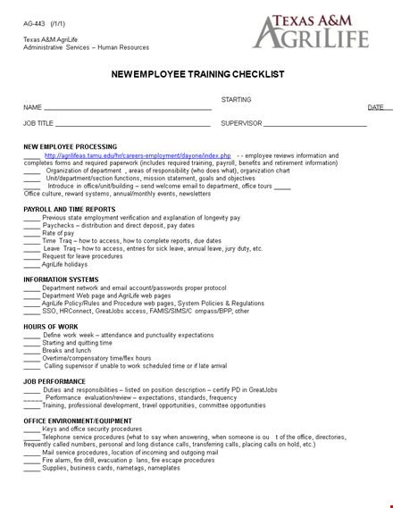 new employee training checklist template - streamline your office leave and department information template