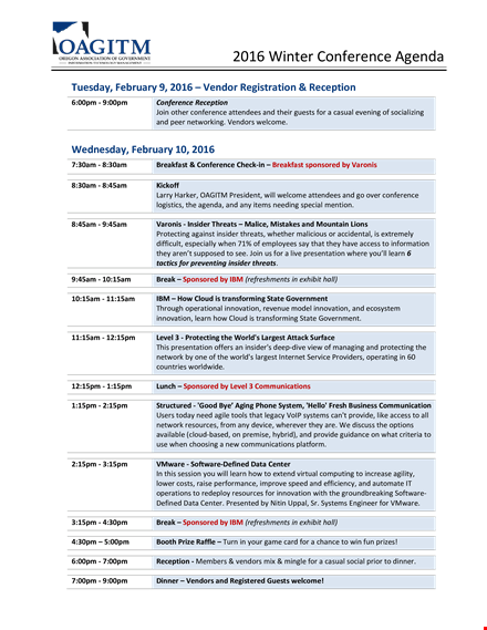 winter conference agenda template - organize an engaging event for conference members, sponsored template