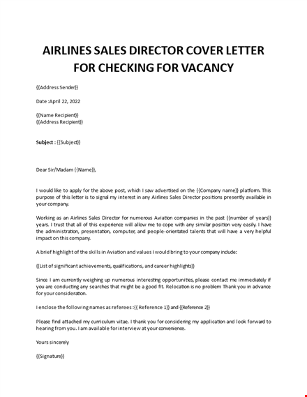 airlines sales director application letter template
