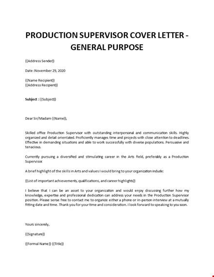 cover letter production supervisor template
