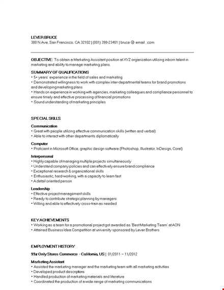 marketing executive assistant resume template