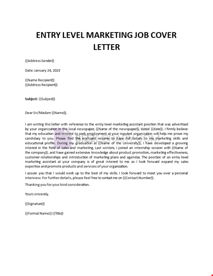 entry level marketing job cover letter template