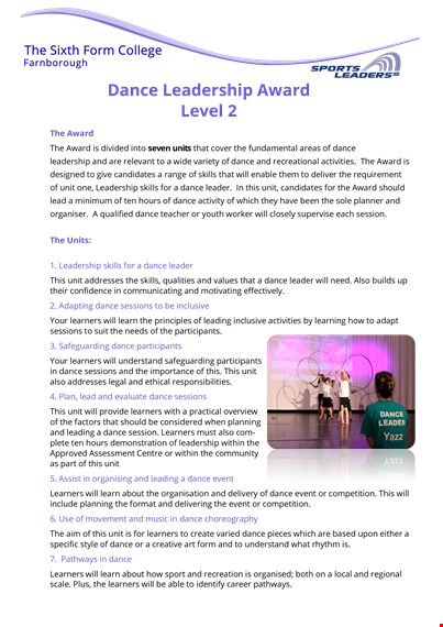 dance leadership award sample template