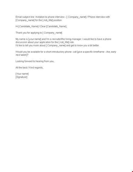 phone interview email template template