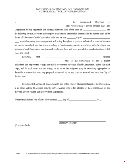 streamline corporate resolutions with our easy-to-use form template