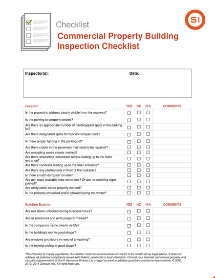 commercial property inspection checklist template template