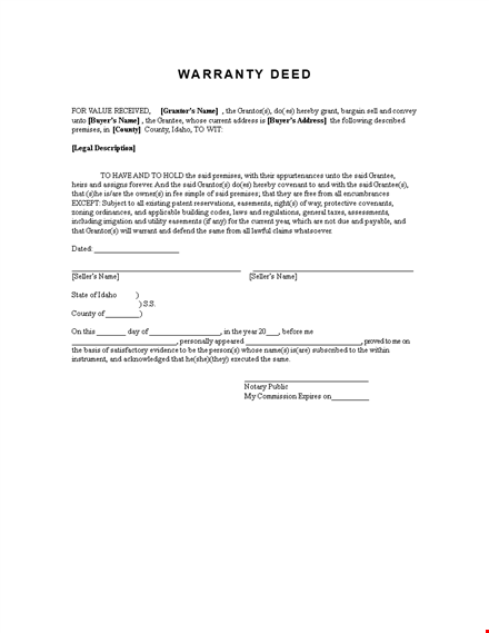 warranty deed template for grantor and grantee to transfer premises template
