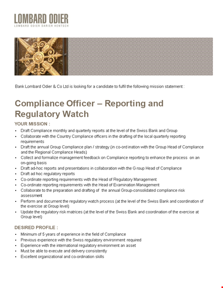 compliance officer report template template