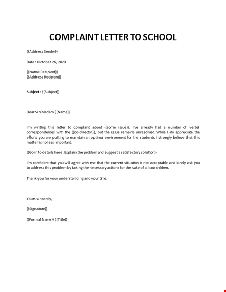 complaint letter to school template