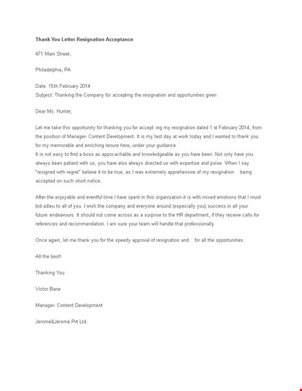 thank you letter resignation acceptance template