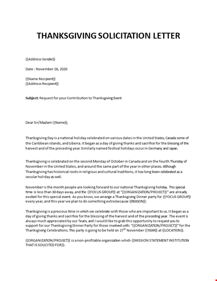 solicitation letter thanksgiving template