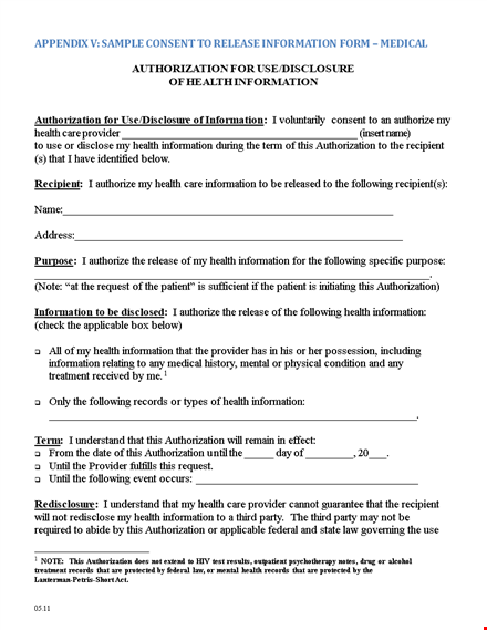 authorize health information release | medical release form template